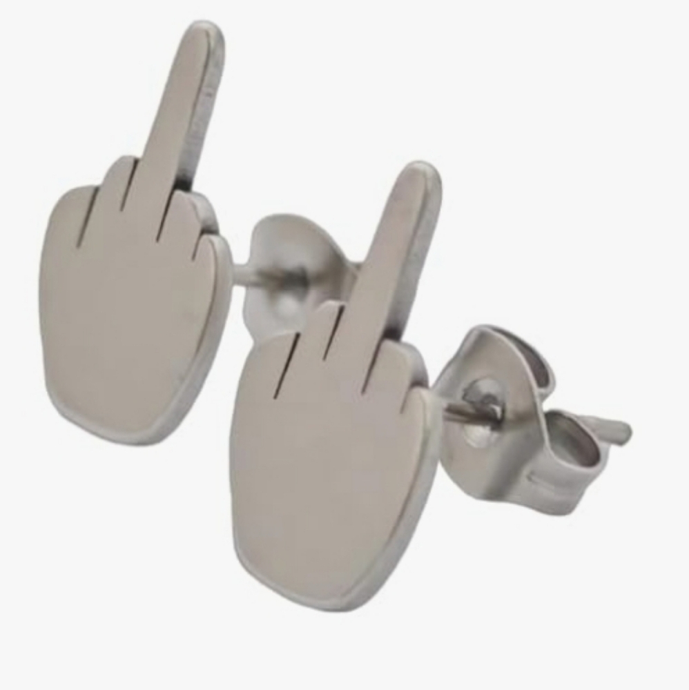Silver Middle Finger Stud Earrings